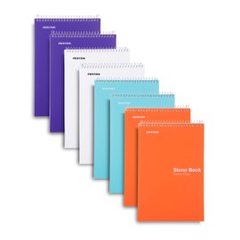 Mintra Office Steno Book - (BRIGHTS - Purp/Wht/Teal/Orange) - 6inx9in, 100 Sheets, 8 Pads/Pack, Narrow Ruled - Poly Cover, Notebook for writing notes in school, university, college, work, office