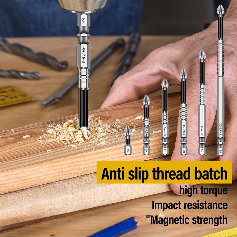 DAJING High Magnetic Screwdriver Drill Bit Set - 6PCS Anti-Slip