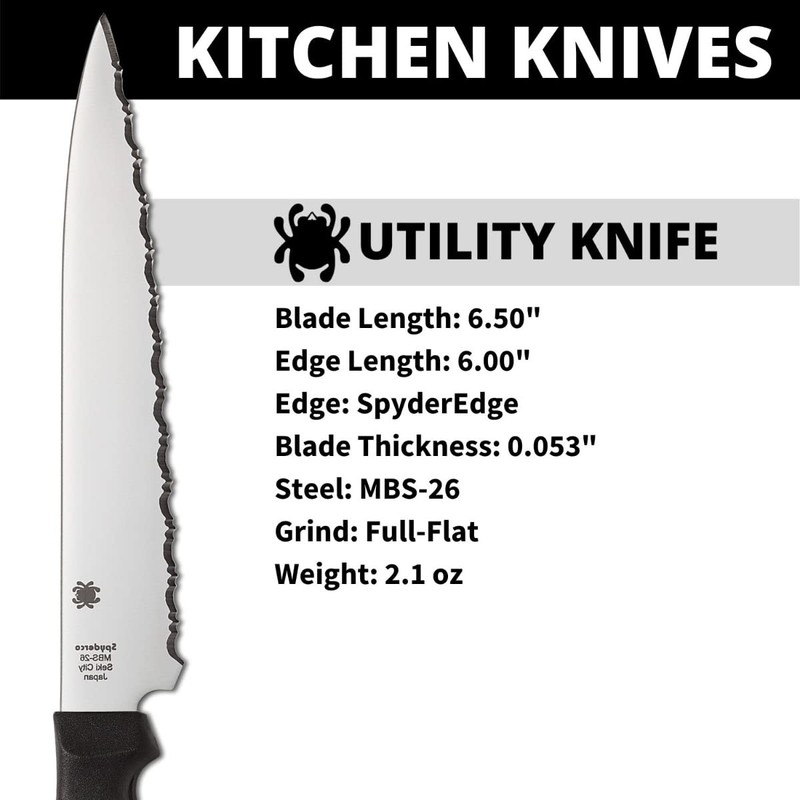 Spyderco Lightweight Kitchen Utility Knife with 6.5" MBS-26 Stainless Steel