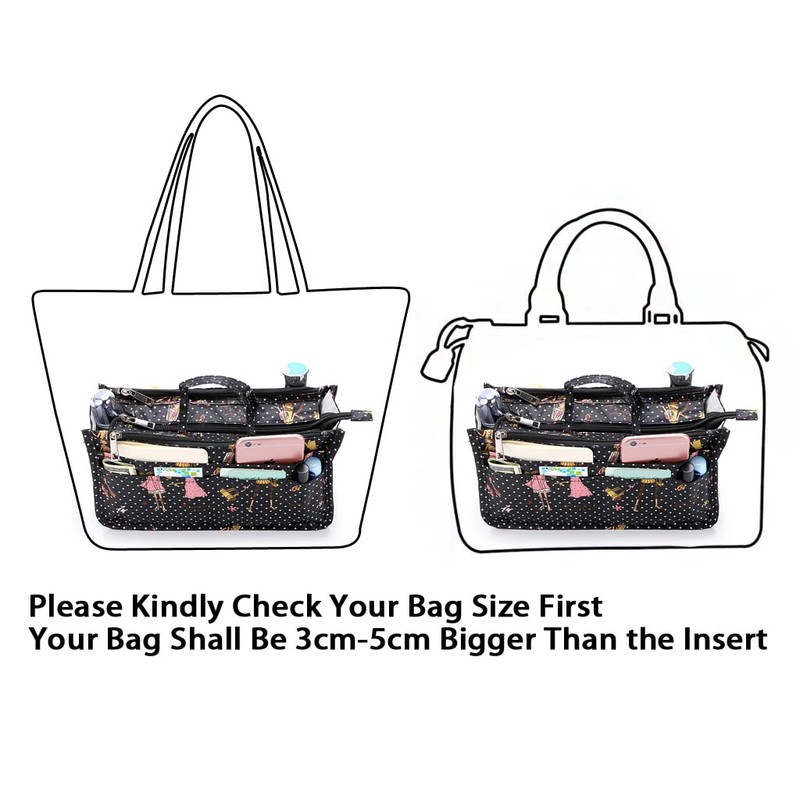 IGNPION Printed Handbag Insert Organiser with 13 Pockets, Expandable Zipper