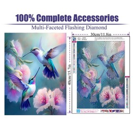 Hummingbird Diamond Painting Kits for Adults, Easy Birds Diamond Art Kits for Beginners, 5D Diamond Painting for Adults, DIY Full Round Drill Gem Arts and Crafts for Home Wall Decor 12x16 Inch