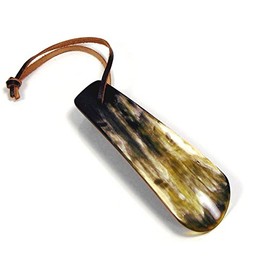 Avihorn Portable Water Buffalo Horn Shoehorn 4.3 inches (11 cm), Natural Color, With Leather Tassel, Natural color (black and white brown mix) *Each color will vary from one another