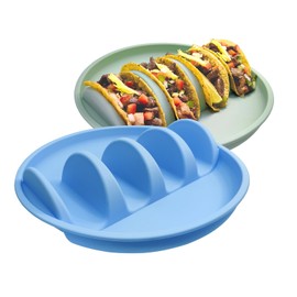 jovihon Silicone Taco Holders Set of 2, Taco Plates with Dividers, 9.76 Inch Anti-Slip Heat-Resistant And Reusable Taco Stands, Holds 4 Corn Tortillas, Microwave And Dishwasher Safe Taco Tray