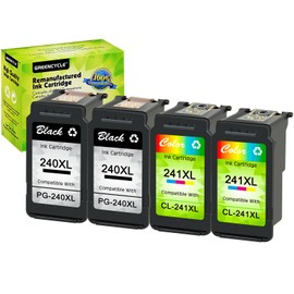 greencycle Remanufactured PG-240XL 240 XL CL-241XL 241 XL Ink Cartridge Compatible for Canon PIXMA MG3620 MG4220 MG3220 MG2220 MX432 MX512 MG3522 Printer (Black 2 Pack ; Tri-Color 2 Pack)