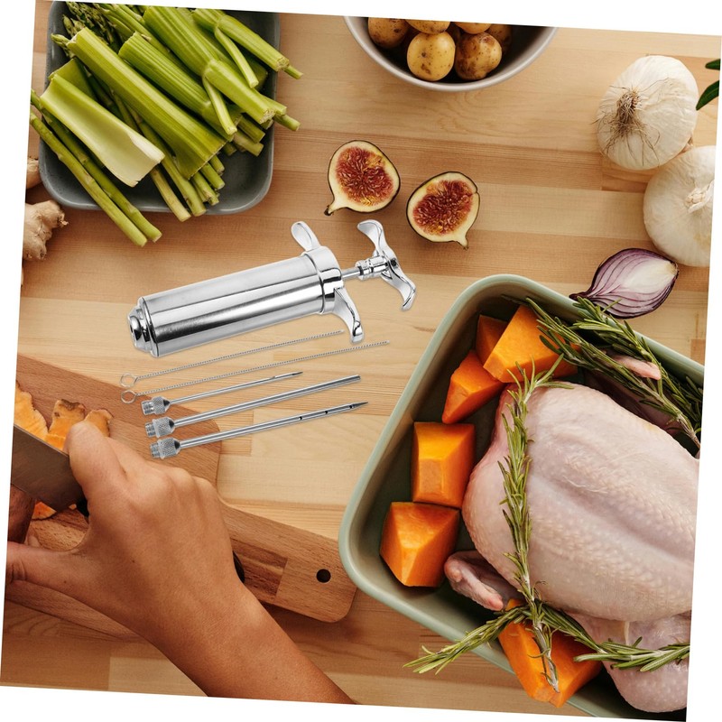 iplusmile Stainless Steel Meat Injector with Cleaning Brush Compact Turkey