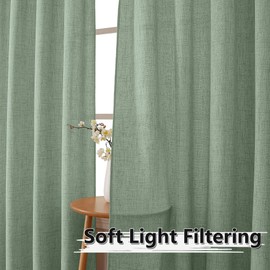 Tollpiz Short Linen Tier Curtains Rod Pocket Semi Sheer Half Kitchen Curtain Burlap Light Filtering Thick Linen Drapes for Bathroom, 30 x 24 inches Long, Sage Green, Set of 2 Panels