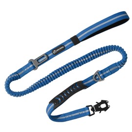 Heavy Duty Tactical Bungee Dog Leash, 4-6FT Shock Absorbing Tactical Dog Leash with 2 Padded Handles, Metal Carabiner Clip,Car Seatbelt, Reflective Dog Leash for Medium Large Dogs (Blue)