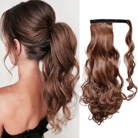 CQLIIIA Ponytail Extension 24 Inch Long Wrap Around Ponytail Extension Magic Paste Wave Ponytail Extension Pony Tails Hair Extensions Synthetic Clip in Ponytail Hair Extensions for Black Women(4/30)