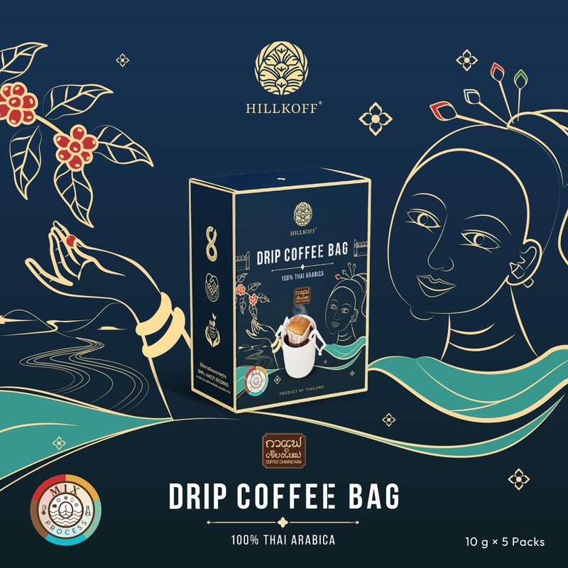 Hillkoff Drip Coffee Bags, premium 100% Arabica from Northern Thailand,