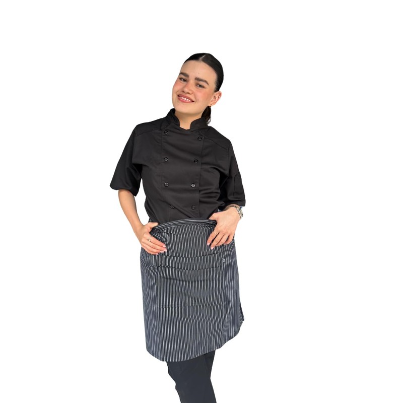 Zittro Medio Mandil/Delantal Chef (Negro con blanco, Mediano)