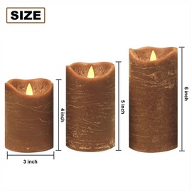 3 Pack Real Wax Flameless Candles Battery Operated LED Pillar Flickering Realistic Electric Candle Gift Sets with Remote Control and Cycling 24 Hours Timer 3”D X 4"5"6"H (Brown)