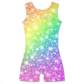 Vieille Rainbow Shiny Leotards for Girls 8-10 Kids Gymnastics Outfit Sparkly Ballet Biketard for School Dancewear Practice Outfits Size 9-10 Years