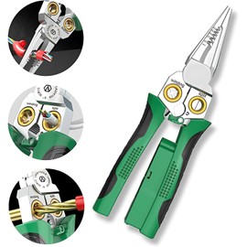 Boxonly 8-in-1 Wire Strippers with Electricity Measurement Function, Multi-Functional Pliers for Cutting, Stripping, and Crimping Wires, Durable Cable Scissors for Electrical Work (Upgrade green)
