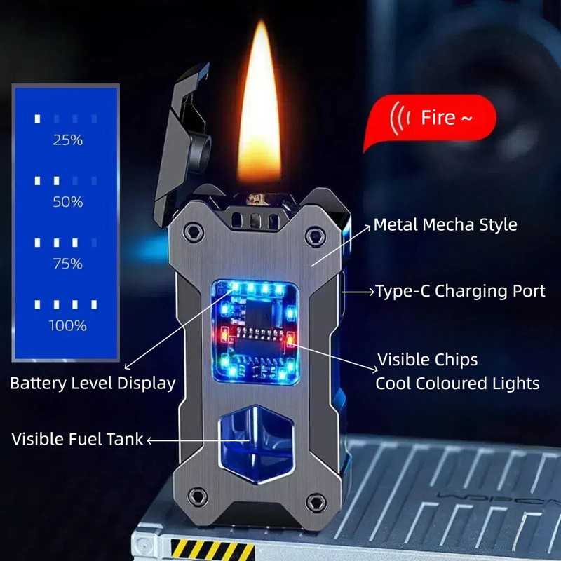 NINSI Smart Kerosene Soft Flame Lighter, Cool Metal Mecha Style