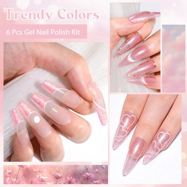 MEET ACROSS Gel Nail Polish Set 6 Pcs Glitter Colors Gel Nail Kit Art Design Soak Off UV LED (SET-7, 6pcs)