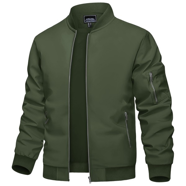 TACVASEN Jackets for Men Army Green Bomber Coat Mens Jacket