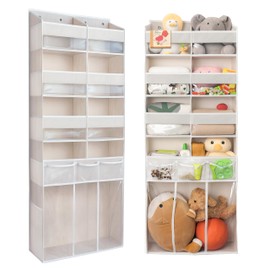 EZVERY Extra Large Over The Door Organizer with Clear Pockets - 8 Compartments & XL Bottom Storage, Heavy-Duty Hanging Organizer for Bathroom, Bedroom, Closet (57 Inch Height). (Beige)