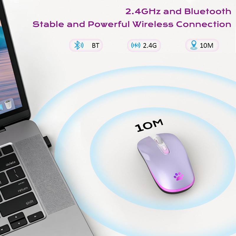 LKV Wireless Bluetooth Mouse, 2.4GHz Slim Purple Mouse with USB