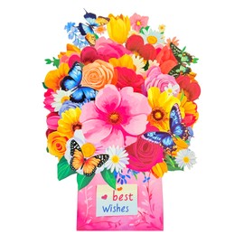 Greeting Cards Red Flowers and Blue Butterflies, Forever Bouquet 3D Pop Up Birthday Gifts for Women Wife Girlfriend Mom Daughter Sister Friend Anniversary Daughter in law, With Envelope (A1026)