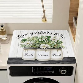 Simple Floral Washer Dryer Cover Mat Fridge Dust Dryer Washing Top Dust-Proof Covers Oven Coffee Mat Desk Cover Boho Style Multi-Purpose Mat (Plant, 23.6in*23.6in)