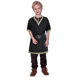 Kids Medieval Costume Boys Viking Tunic Knight Warrior Renaissance Shirts with Belt 13-14 Years Black