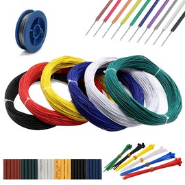 UL1569-22AWG Electronic Wire Electrical Equipment Wiring Kit Solid Copper Tinned Copper Stranded Connector Wire DIY Electronics High Temperature Resistant Wire, Tools Included (16.4 Feet X 6 Colors)