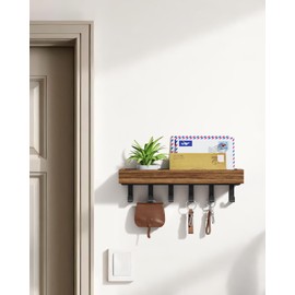 Key Holder Wall Mount Adhesive Magnetic - Hanging Key Hooks with Mail Organizer Tray for Wallet House Accessories - Keys Hanger Rack with Shelf for Camper Entryway Door Home Living Room Decor Rustic