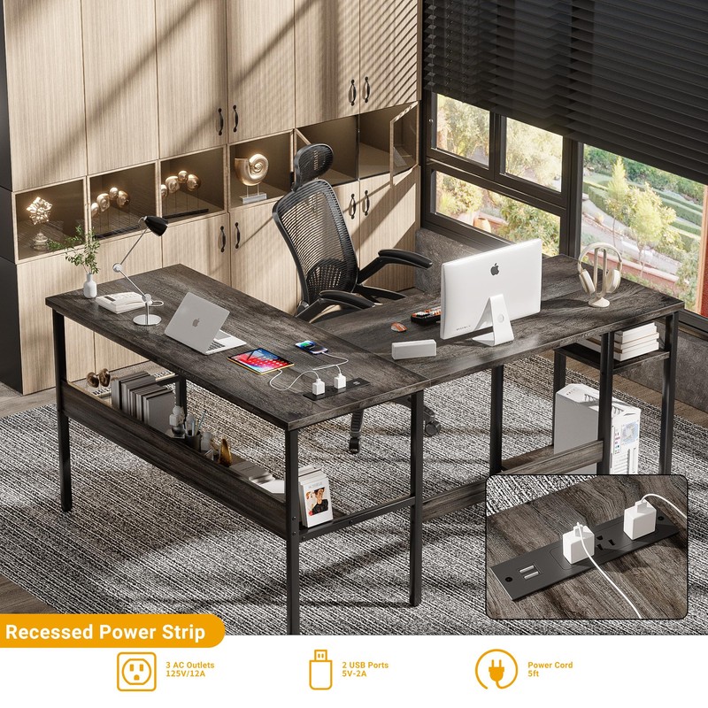Unikito Reversible L Shaped Desk with Magic Power Outlets and