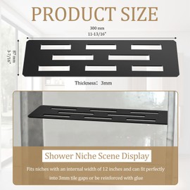 Hezaosth Rectangular Shelf for 12 Inch Tile Prefabricated Niches, Shower Niche Shelf with Powder Coated 316 Stainless Steel Finish, Fits 1/8 inch Grout Lines Shower Niche Insert