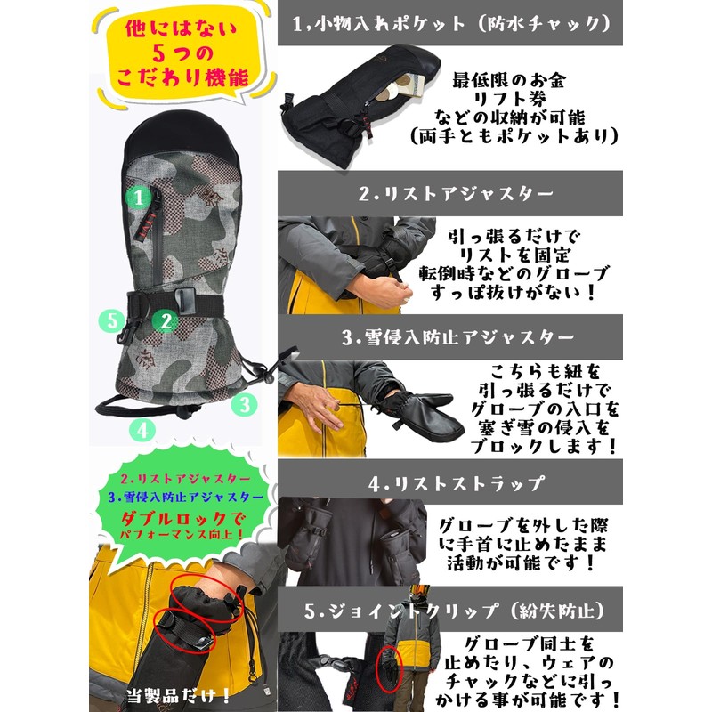 nda-style Snowboard Mittens, Gloves, Men's, Women's, Snowboarding, Skiing (Black, L)