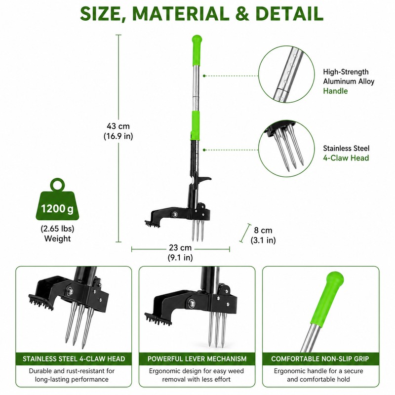 4-Claw Stand-Up Weed Puller for Lawn Care – 39" Long