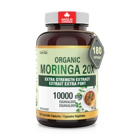 Herba 10,000MG Organic Moringa Capsules C 180 Count | Ultra Potent - 20:1 Extract | Made in Canada | Pure Moringa Capsules using Organic Moringa Powder