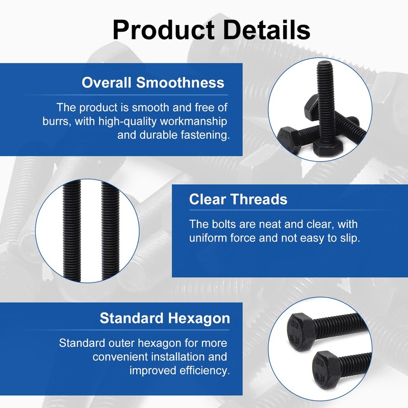 MroMax 6Pcs M8 x 150mm Hex Head Screw Bolt, Carbon