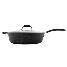 Starfrit The Rock Terra 30cm (12'') Ceramic Non-Stick Deep Fry Pan with Lid - Thick Aluminum Base - PFAS Free - Easy to Clean - Black Marble