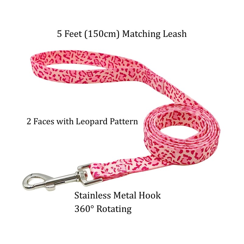 Olahibi Dog Collar and Leash Combo Set, Leopard Pattern, Polyester