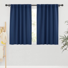 RYB HOME Blackout Curtains for Bedroom - Small Window Treatment Panels Full Privacy Thermal Insultaed Solar Drapes for Bathroom Dining Basement, Wide 42 x Long 45, Navy, 2 Pcs