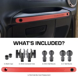 Bulletpoint Mounting Solutions Metal Grab Bar Insert Replacement with 2 Mounting Points Compatible with 2011-2018 Jeep Wrangler JK (Red)