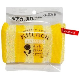 Marna K228Y Sparkly Border Sponge, Kitchen Sponge, Kitchen Sponge, With String, Dishwashing, Yellow