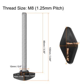 QUARKZMAN Pack of 6 Thumb Screw Wing Screws Plastic Tea Wing Knobs M8 x 85 mm Metric Threaded Bolt T-Head Plastic Knobs Thumb Screws Hand Clamp Knob, Black