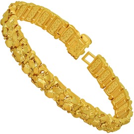 LIFETIME JEWELRY 13mm Rugged Nugget Link Bracelet for Men and Women 24k Gold Plated (7)