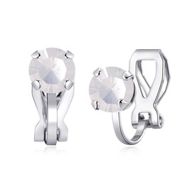 Philip Jones October (White Opal) Birthstone Clip On Earrings Created with Zircondia® Crystals