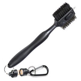 Golf Club Brush, Club Polishing, Maintenance Tool, Wire, Nylon, Needles, 3 Sided Magnet, Magnetic Snap, Carabiner Hook Included, Removable, Lightweight, Multi-Purpose (Black)