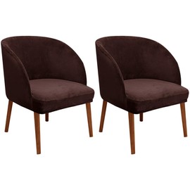 Shiningirl 2 Pack Soft Velvet Armchair Wingback Round Curved Back Chair Cover Modern Wide Seat Mid Century Back Accent Chair Slipcover for Living Kitchen Room