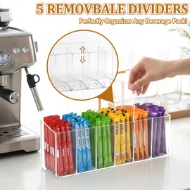 Drink Packet Organizer, Magnetic Water Packet Holder with Removable Divider & 6 Compartment, Clear Acrylic Water Flavor Packet Organization Container for Kitchen Bins Cabinets Organizer