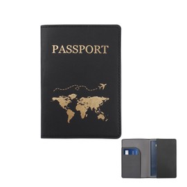 FuninCrea Passport Holder, PU Leather Passport Cover, Travel Wallet with Multiple Slots, Slim Passport Wallet with Golden Pattern for Passport, Business Cards, Credit Cards, black, Modern