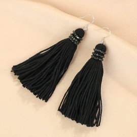 KELITCH Women's Drop Dangle Earrings Tassel Earrings Thread Tassel Dangle Statement Summer Beach (Cool Black)