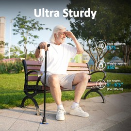 HEALTHBAZAAR Walking Cane for Men, Foldable Cane with Shock Absorption - Adjustable, Lightweight Collapsible Walking Stick for Seniors & Adults, Comfort Grip Handle, Heavy Duty All Terrain Tip