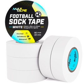 Max Tape White Football Sock Tape, Shin Pad Tape Bandage 19mm x 20m Pack of 6