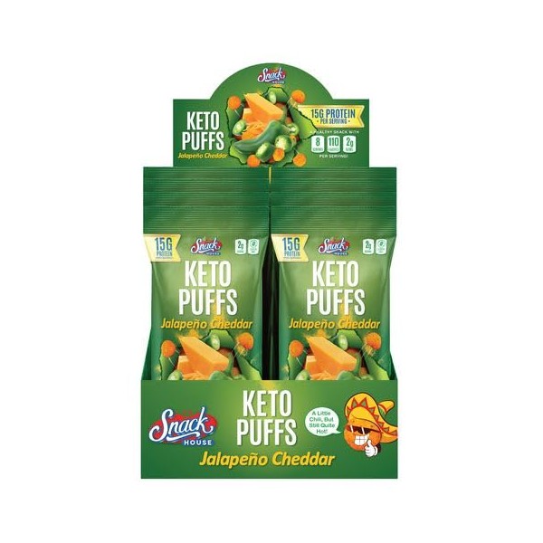 Snack House High Protein Low Carb Keto Snacks, Gluten Free Healthy Protein Puffs - No Sugar Added, Savory Diet Food for Adults and Kids, Jalapeño Cheddar, 8-Pack