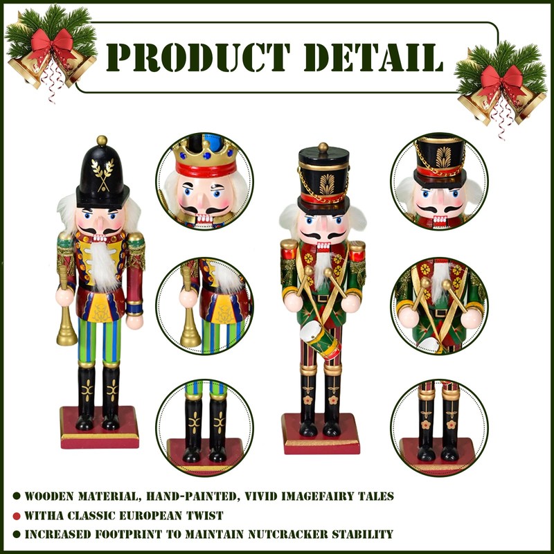 30cm Wooden Nutcracker Soldier Christmas Decorations,2pcs Large Christmas Nutcracker Figures